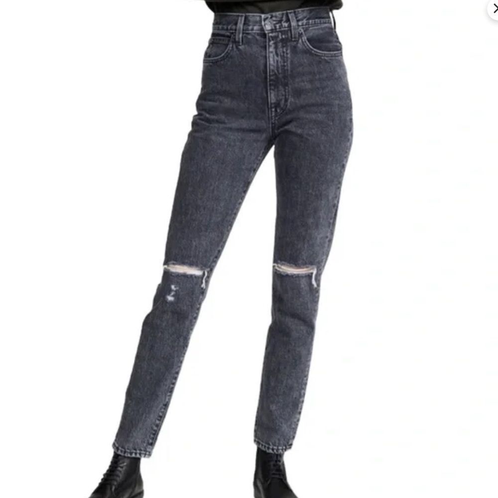 SLVRLAKE Beatnik slim straight distressed rigid denim jeans washed black size 29
